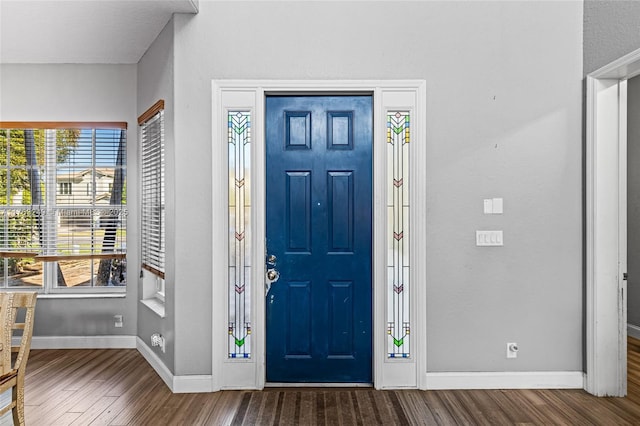 entrance foyer with baseboards and wood finished floors