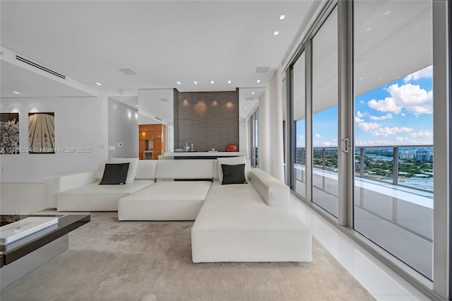 living room featuring recessed lighting