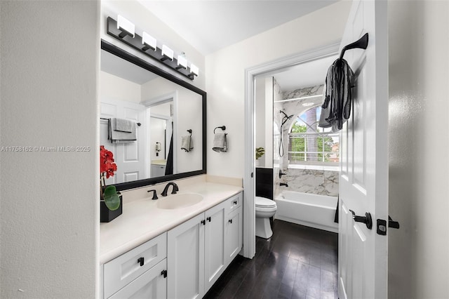 bathroom featuring toilet, vanity, and wood finished floors