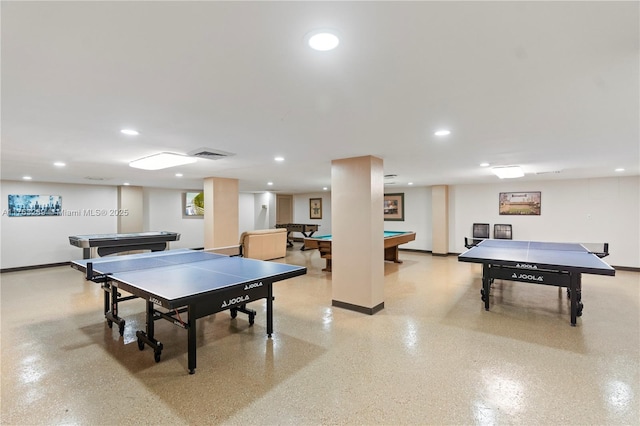 playroom with visible vents, recessed lighting, pool table, and baseboards