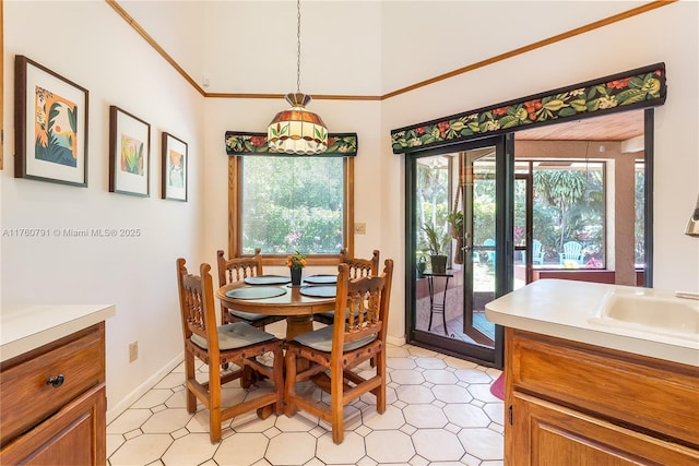 dining room featuring a healthy amount of sunlight and baseboards