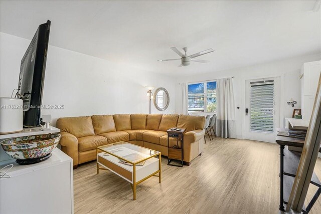 1 Keswick A 1, Deerfield Beach, FL 33442 - living room with ceiling fan and light wood-type flooring
