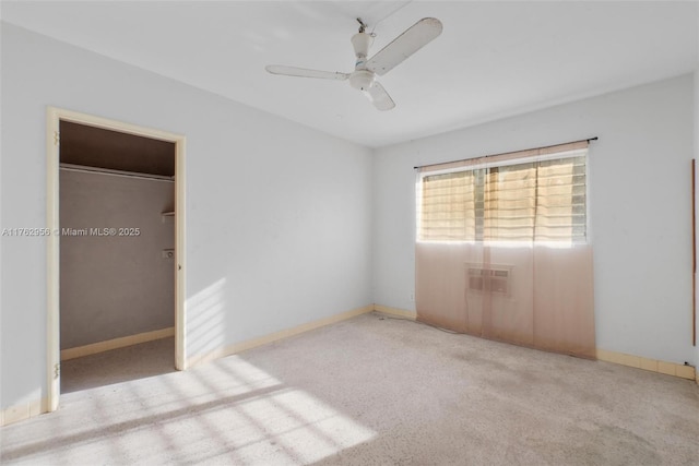 unfurnished bedroom featuring visible vents, ceiling fan, baseboards, and carpet