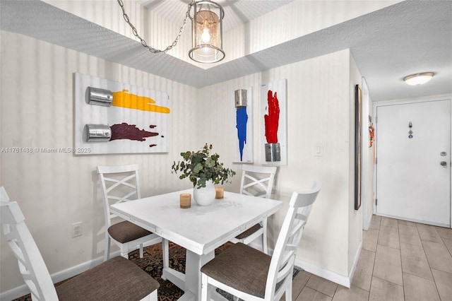 dining room featuring baseboards and a textured ceiling