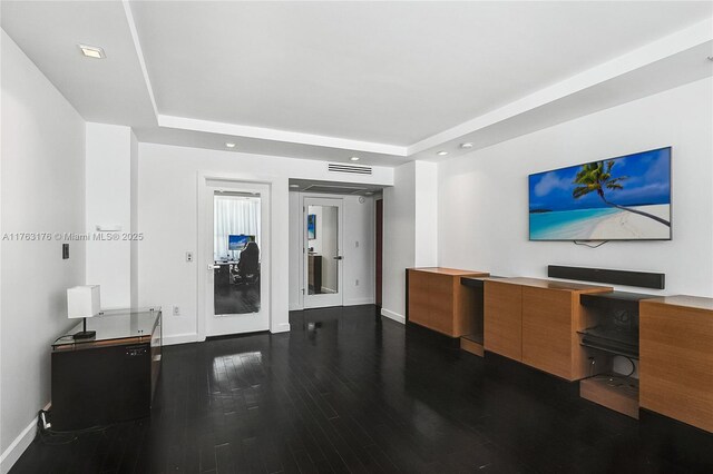 9801 Collins Ave Unit 5M, Bal Harbour, FL 33154 - office area with a raised ceiling, dark wood-style flooring, and recessed lighting