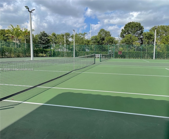 view of tennis court with fence