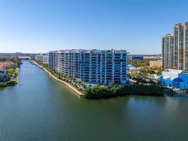 aerial view with a water view and a city view