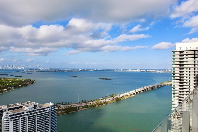 view of water feature with a view of city