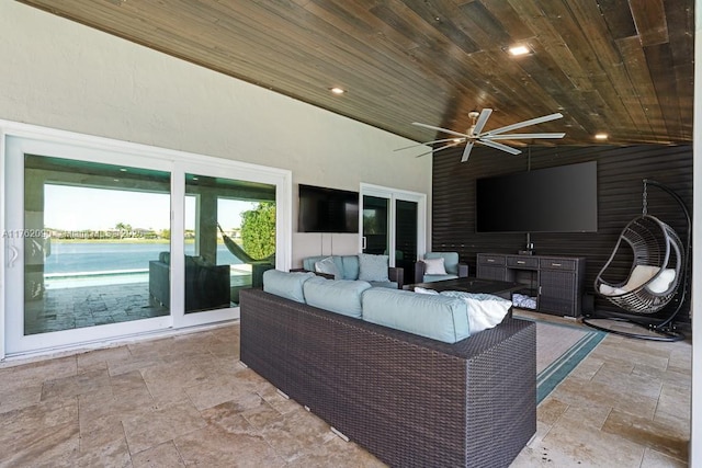 view of patio / terrace with a ceiling fan and an outdoor hangout area