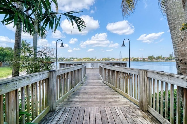 dock area featuring a water view