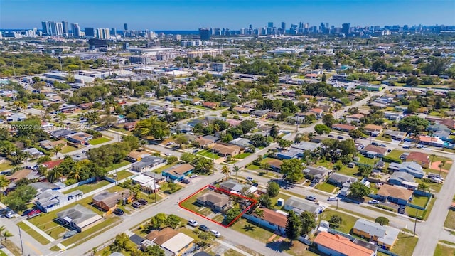 bird's eye view with a city view