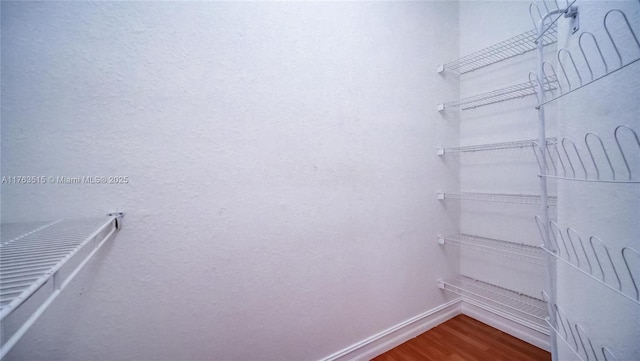 walk in closet with wood finished floors