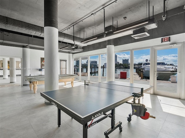 game room with a city view and pool table