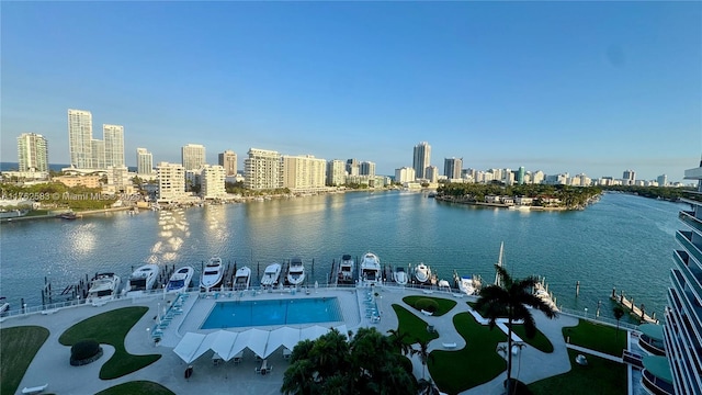 water view featuring a city view