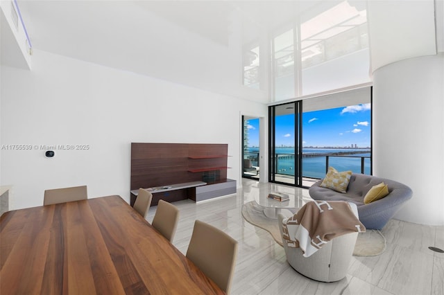 living room with a water view