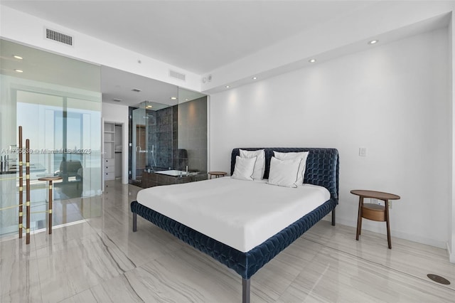 bedroom with recessed lighting and visible vents