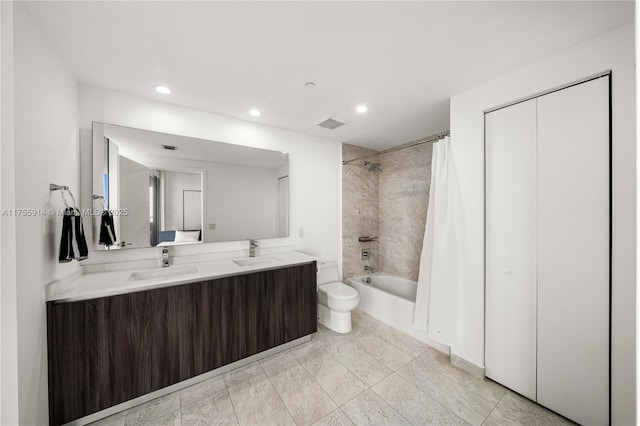 488 NE 18th St Unit 917, Miami, FL 33132 - bathroom featuring double vanity, shower / bath combo, and recessed lighting