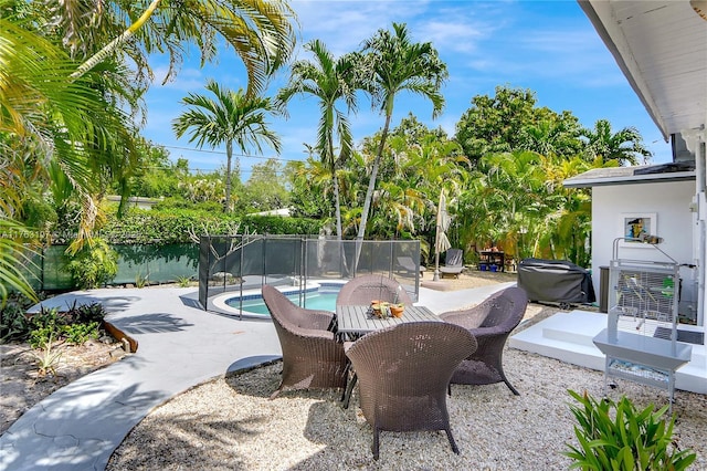 view of pool with a fenced in pool, a patio, and a fenced backyard