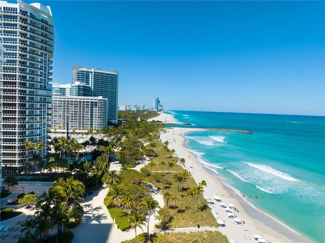 view of water feature with a view of the beach and a view of city