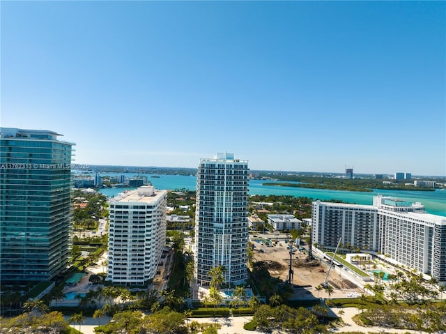 bird's eye view with a water view and a city view