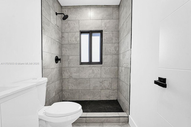 full bathroom with toilet and a shower stall