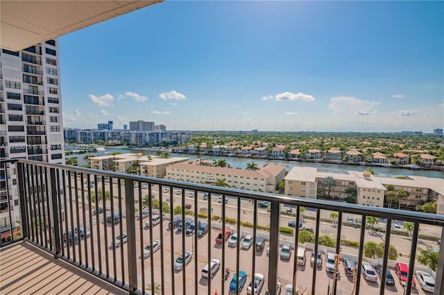 balcony with a city view and a water view