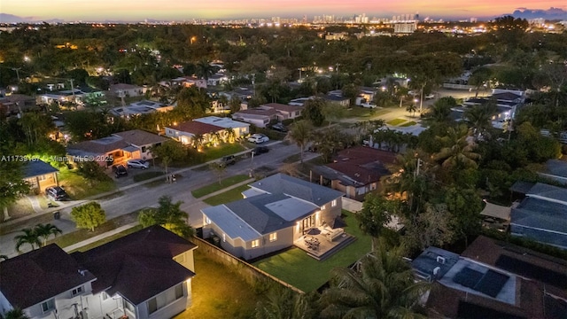 view of aerial view at dusk