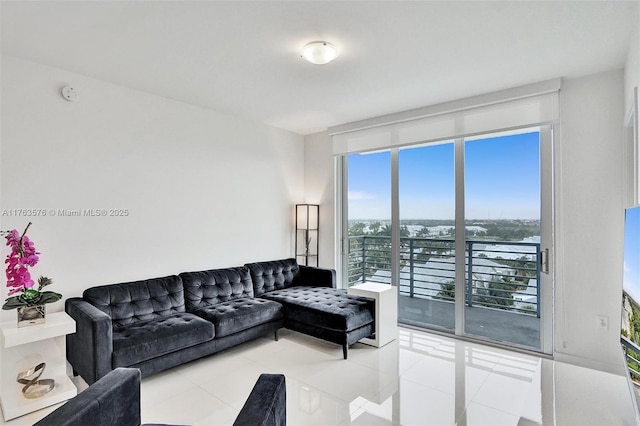 view of tiled living area