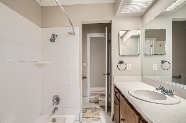 1281 Wyndcliff Dr, Wellington, FL 33414 - full bathroom featuring shower / bathing tub combination, marble finish floor, and vanity