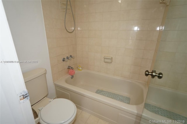 full bath with toilet, shower / bathtub combination, and tile patterned flooring