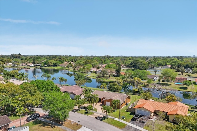 aerial view with a residential view and a water view