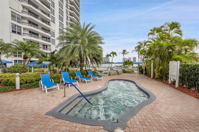 view of swimming pool featuring a patio