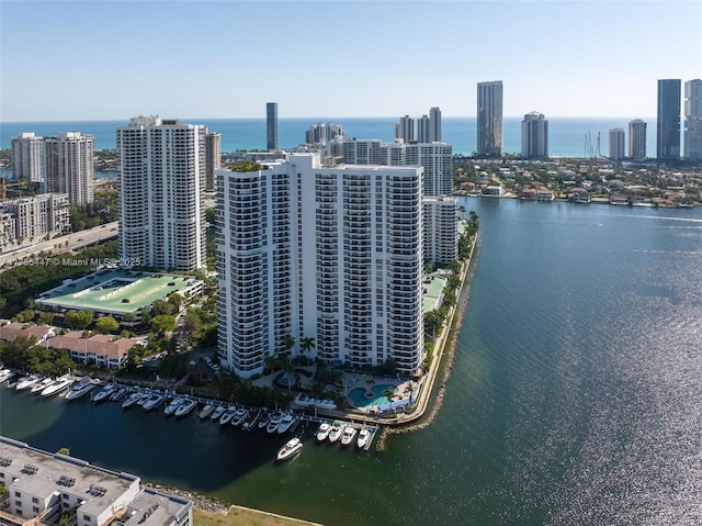 bird's eye view with a view of city and a water view