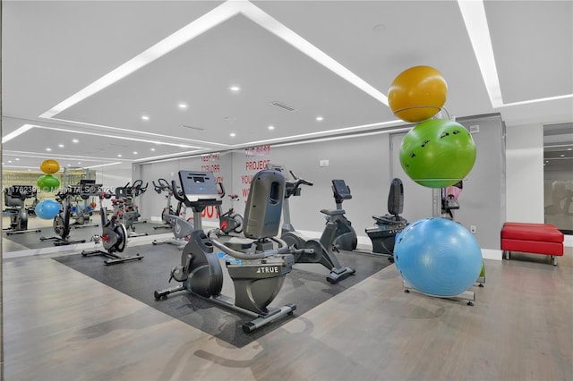 gym with visible vents and recessed lighting