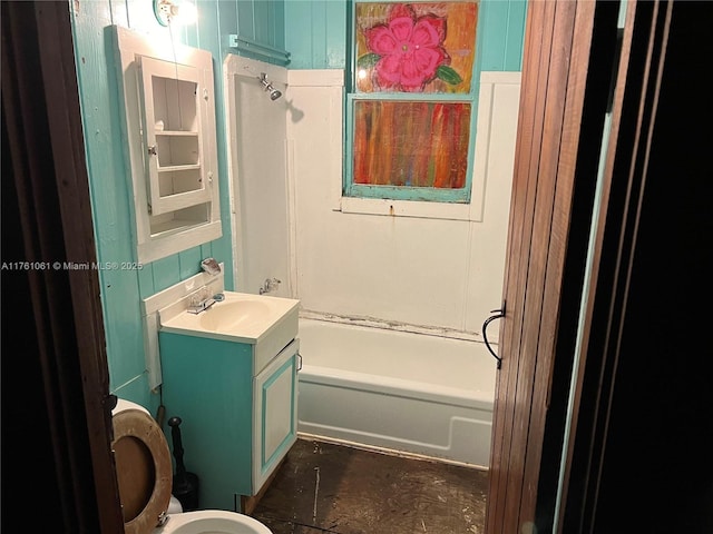 full bathroom with shower / bath combination, toilet, and vanity