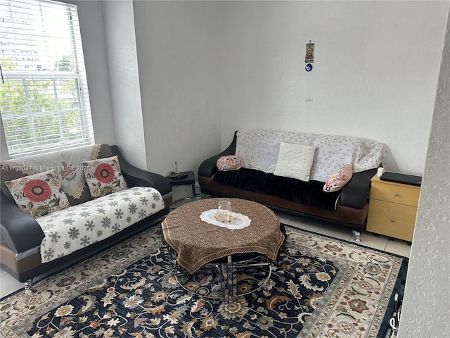 living room with tile patterned floors