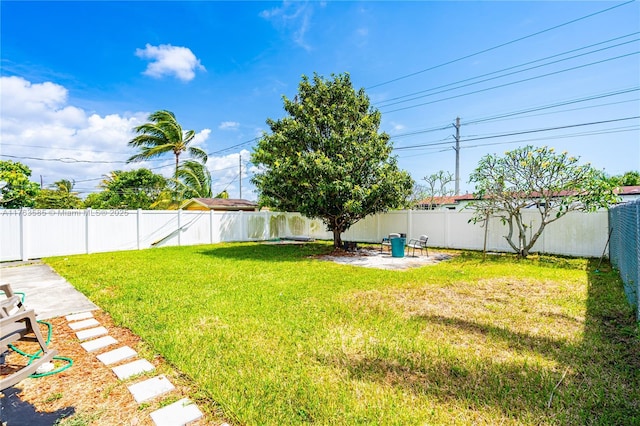 view of yard with a fenced backyard