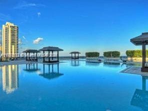 view of swimming pool featuring a water view