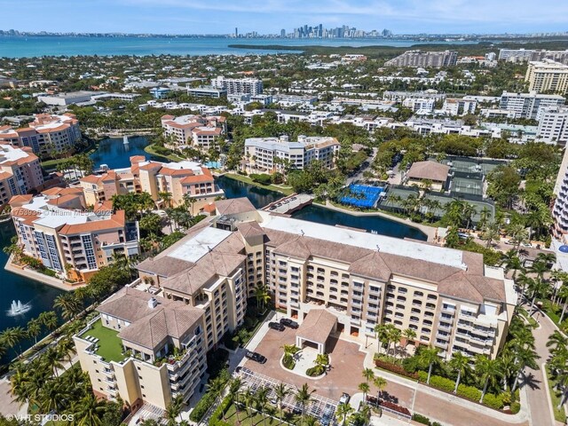 bird's eye view with a city view and a water view