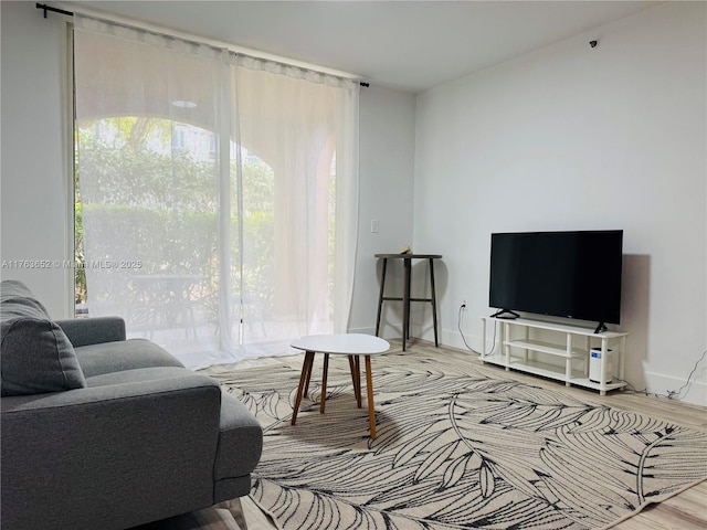 living room featuring baseboards and wood finished floors