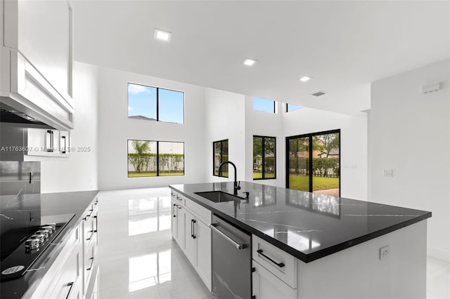 kitchen featuring a sink, black electric stovetop, stainless steel dishwasher, and a healthy amount of sunlight