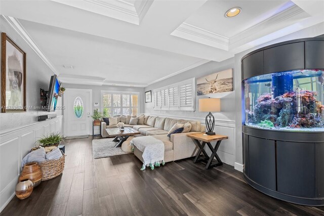 2395 SE 6th St, Pompano Beach, FL 33062 - living room with a decorative wall, crown molding, and dark wood finished floors