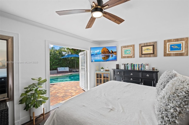 2395 SE 6th St, Pompano Beach, FL 33062 - bedroom featuring access to exterior, a ceiling fan, and ornamental molding