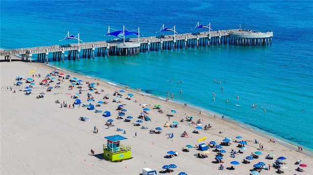 2395 SE 6th St, Pompano Beach, FL 33062 - birds eye view of property featuring a water view, a beach view, and a pier