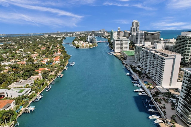 drone / aerial view with a water view and a view of city