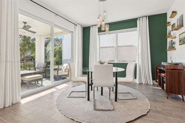 dining area featuring wood tiled floor