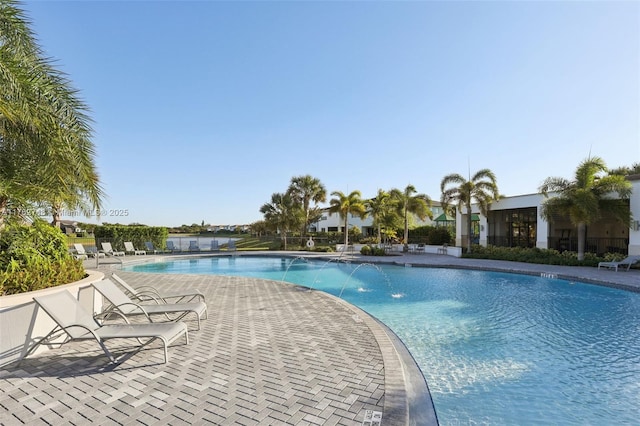 pool with a patio