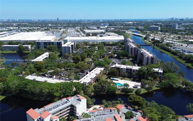 bird's eye view with a city view and a water view