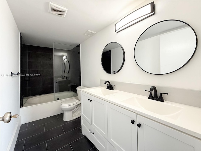 full bath with a sink, visible vents, toilet, and tile patterned flooring