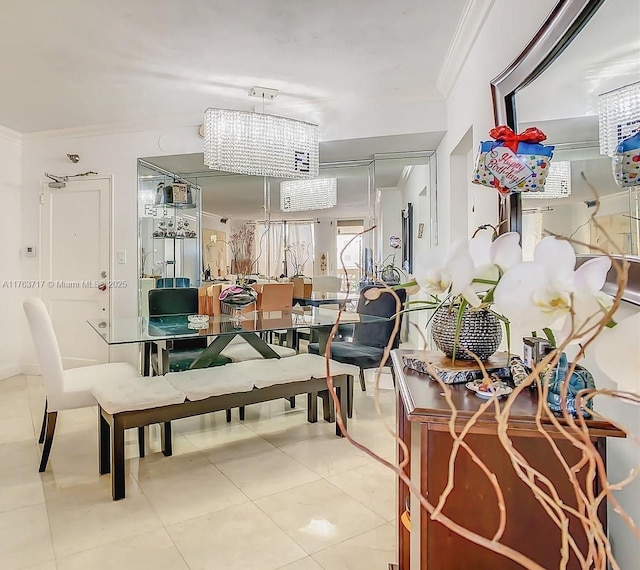 dining area featuring crown molding and tile patterned floors